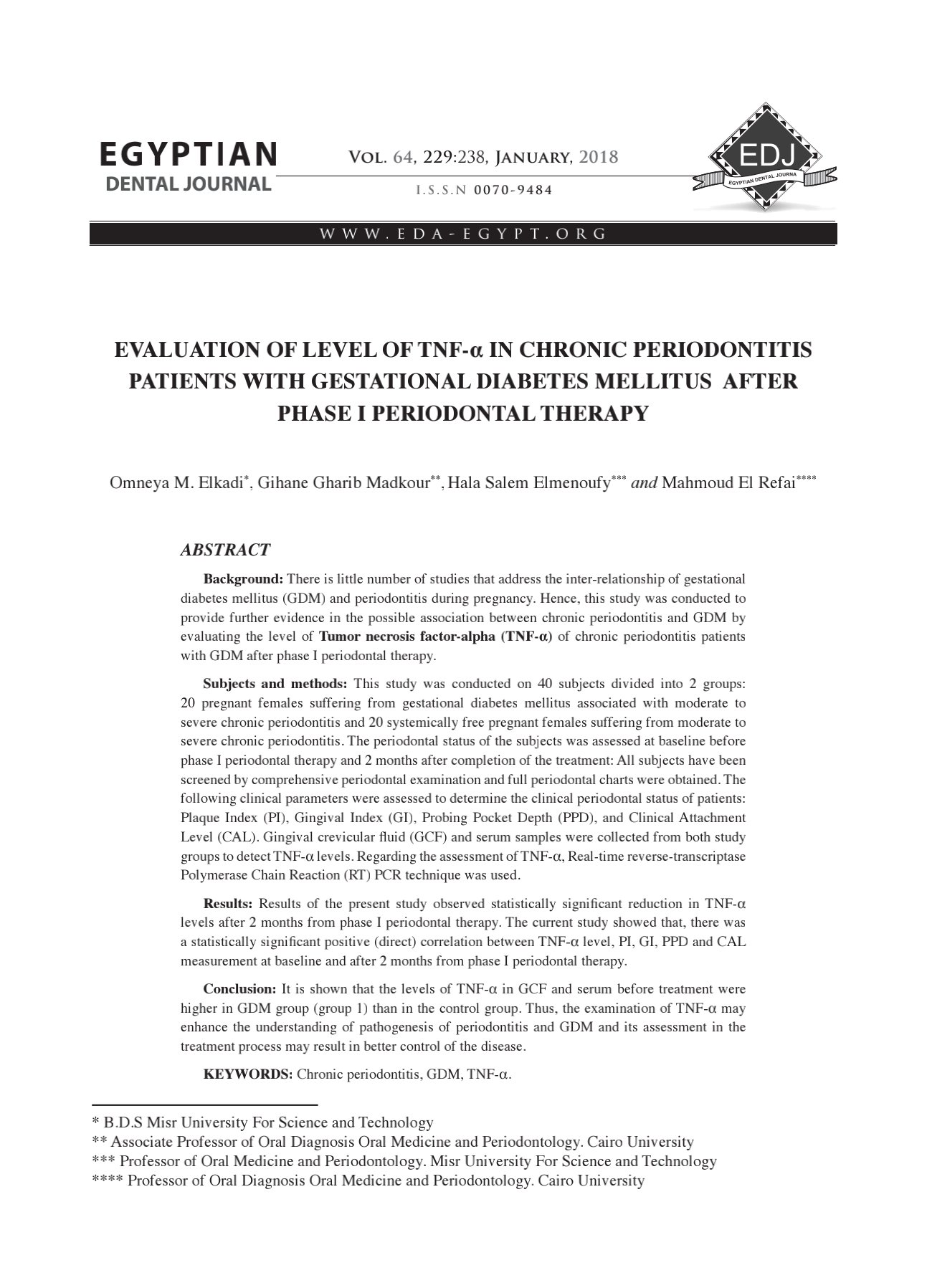  EVALUATION OF LEVEL OF TNF-α IN CHRONIC PERIODONTITIS PATIENTS